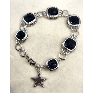 NFLP Bracelet, Faceted Dark Blue/Black Stones With Star Charm - Dallas Cowboys